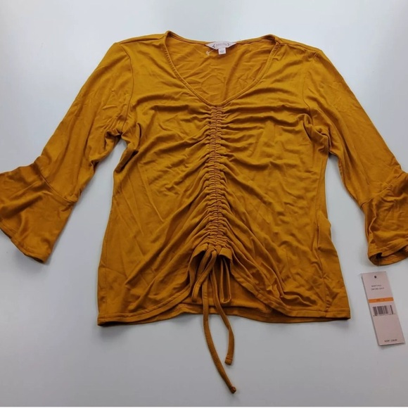 NWT Nanette Lepore Mustard Yellow Gathered Front Top - Picture 14 of 16